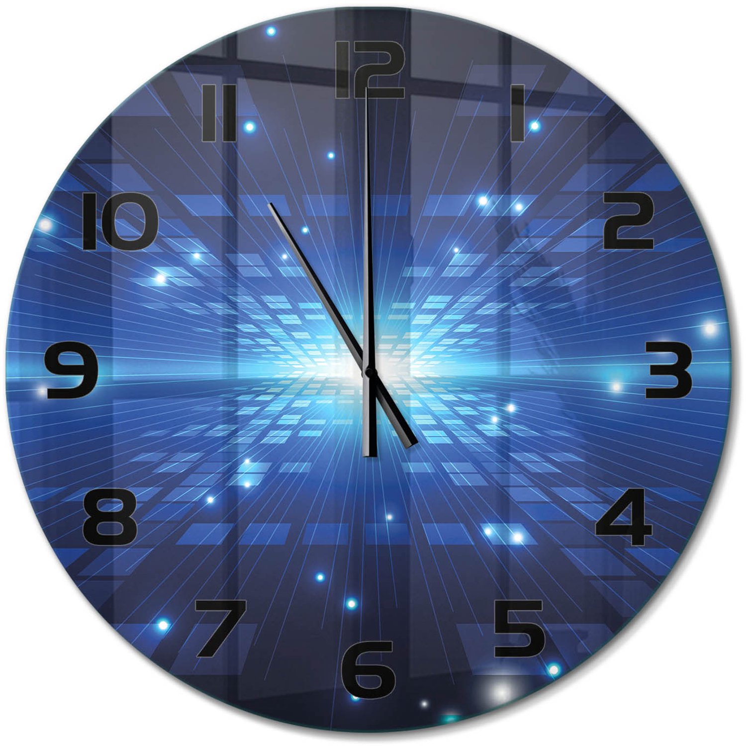 TULUP Wandklok - 3D-achtergrond Wandklok Glas Met Motief - fi60 cm - Blauw Decoratieve Glazen Klok - Zwarte handen - Ronde Klok - Gekleurde Glazen Klok - Glazen Klok Met Print