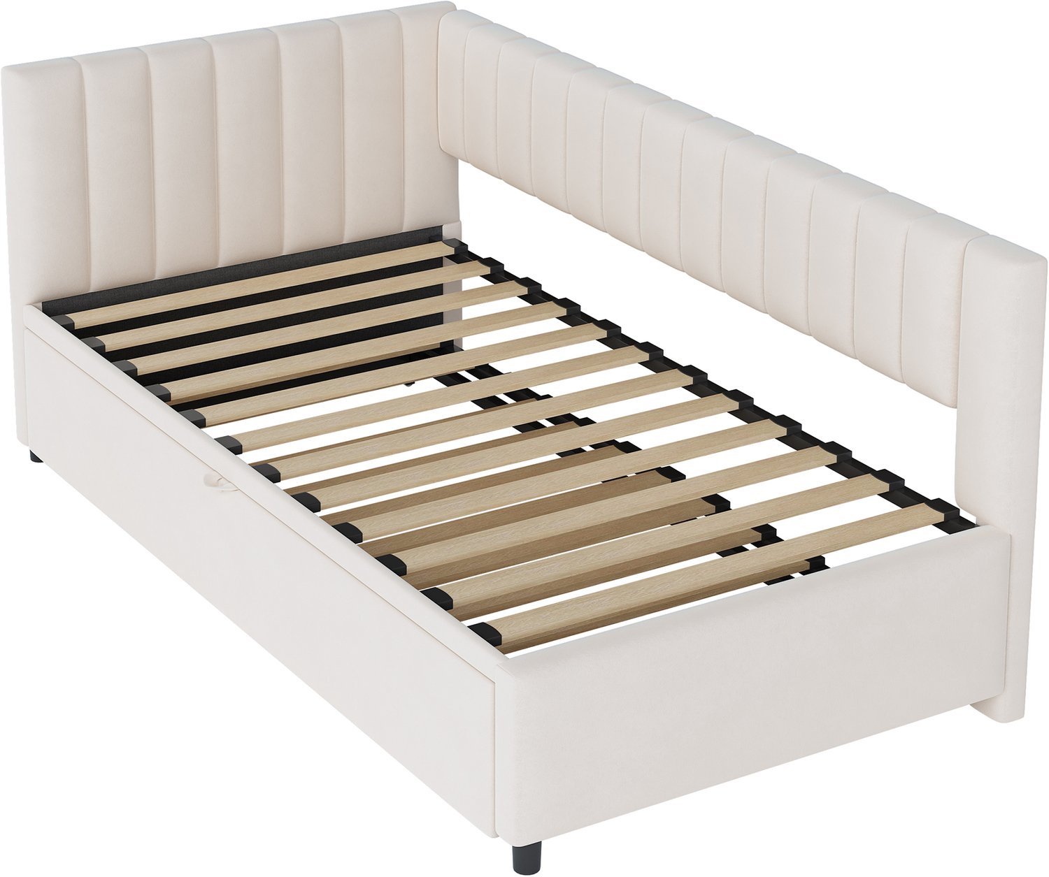 MUVANO L-vormige slaapbank met uitschuifbed - slaapbank 90 x 200 cm - fluwelen bekleding - slaapbank voor kinderkamer en logeerkamer, beige
