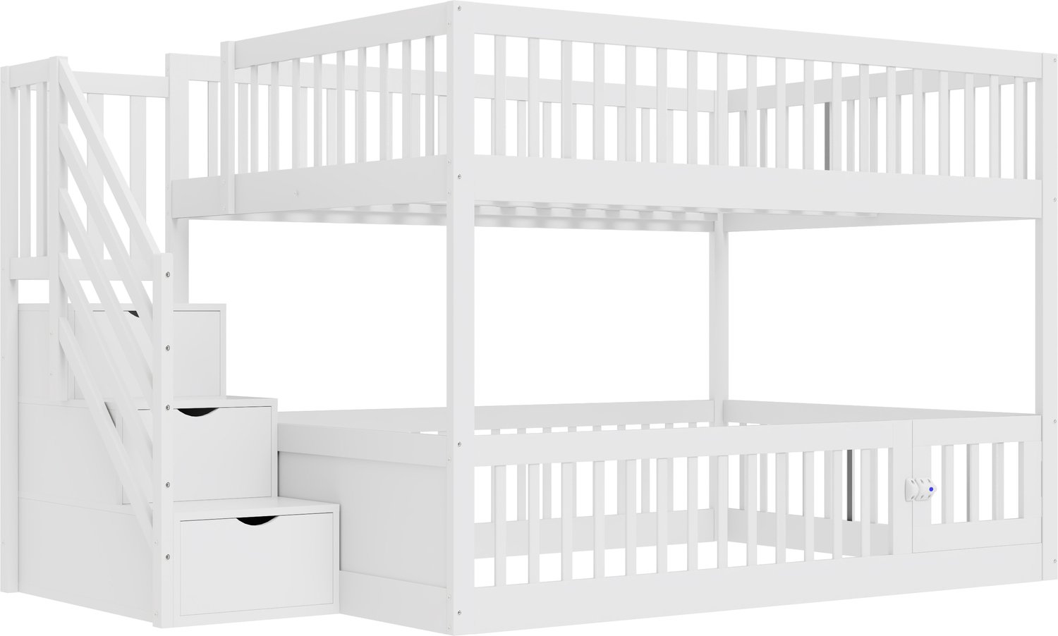 MUVANO Wit houten stapelbed 140x200 - kinderbed met trap en lades, uitvalbeveiliging, speelruimte en massiefhouten frame voor de gedeelde kinderkamer