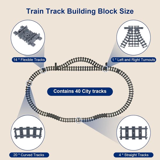 Set met 8 rechte rails, 24 gebogen rails, 1 kruisrails en 1 splitsing — afbeelding 2