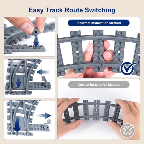 Set met 8 rechte rails, 24 gebogen rails, 1 kruisrails en 1 splitsing — afbeelding 4