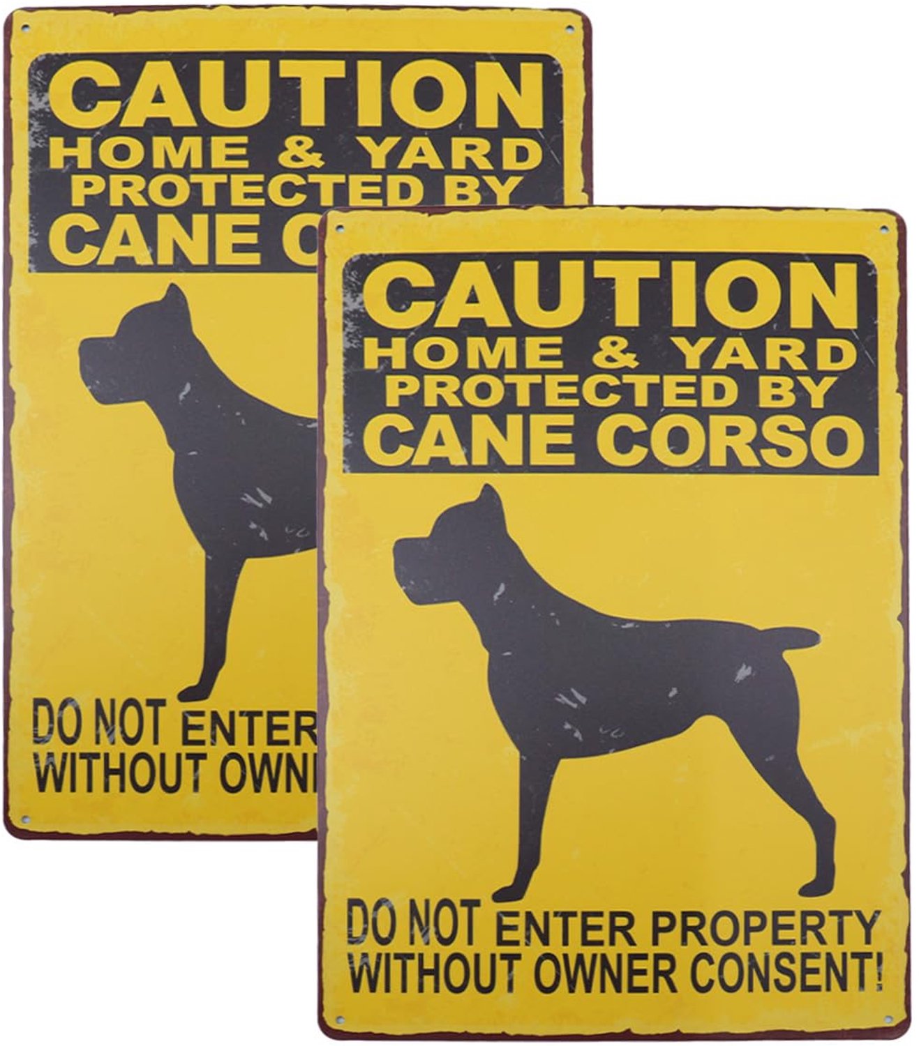 2 Stuks Vintage Metalen Hond Waarschuwingsbord
