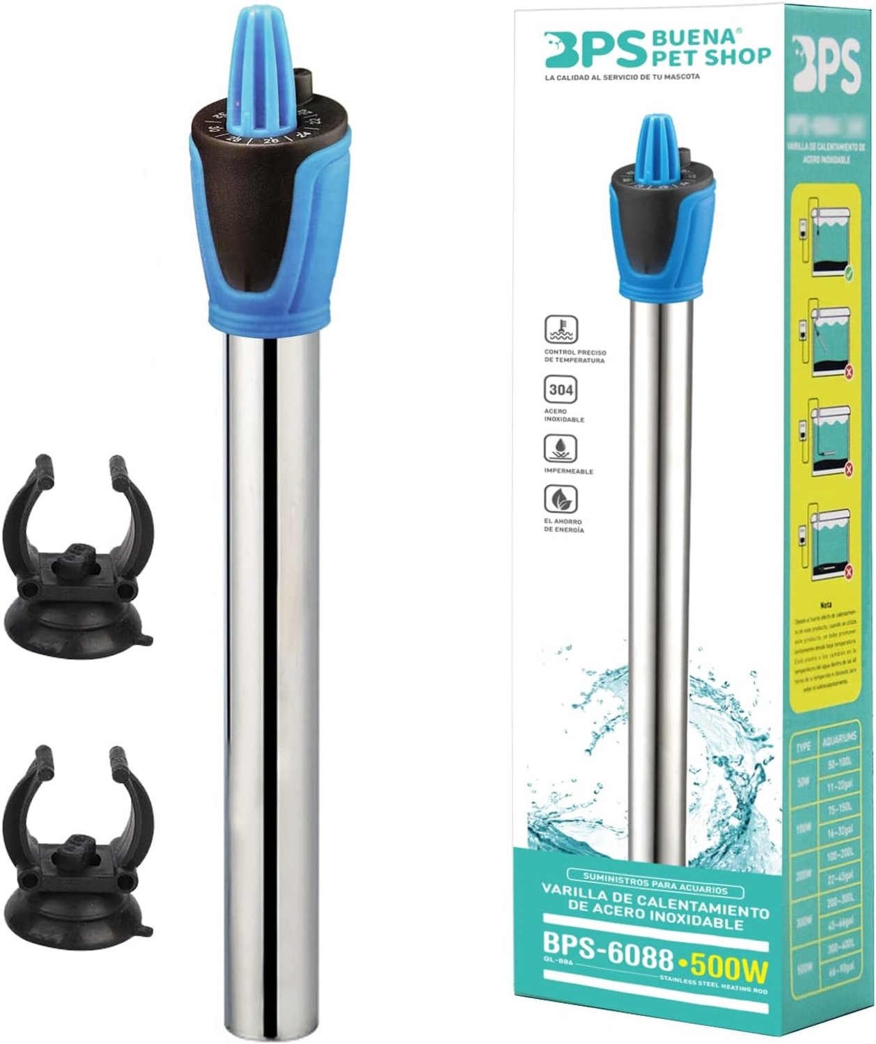 Aquariumverwarming 200 W - 28 cm roestvrij staal - waterdicht - geschikt voor 100-200 L - m-winkel