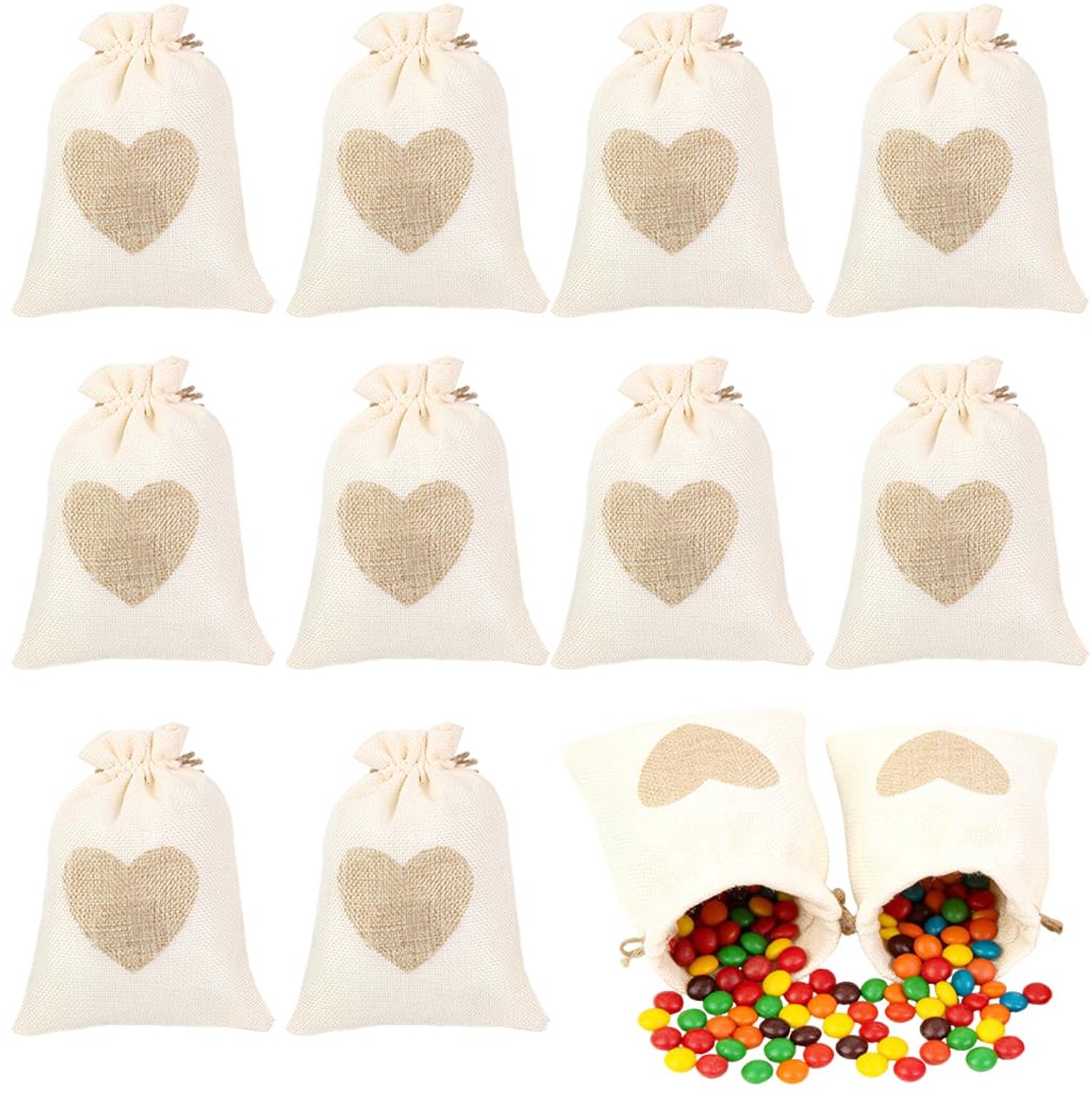 Set van 10 Jute Cadeauzakken met Trekkkoord voor Diverse Gelegenheden