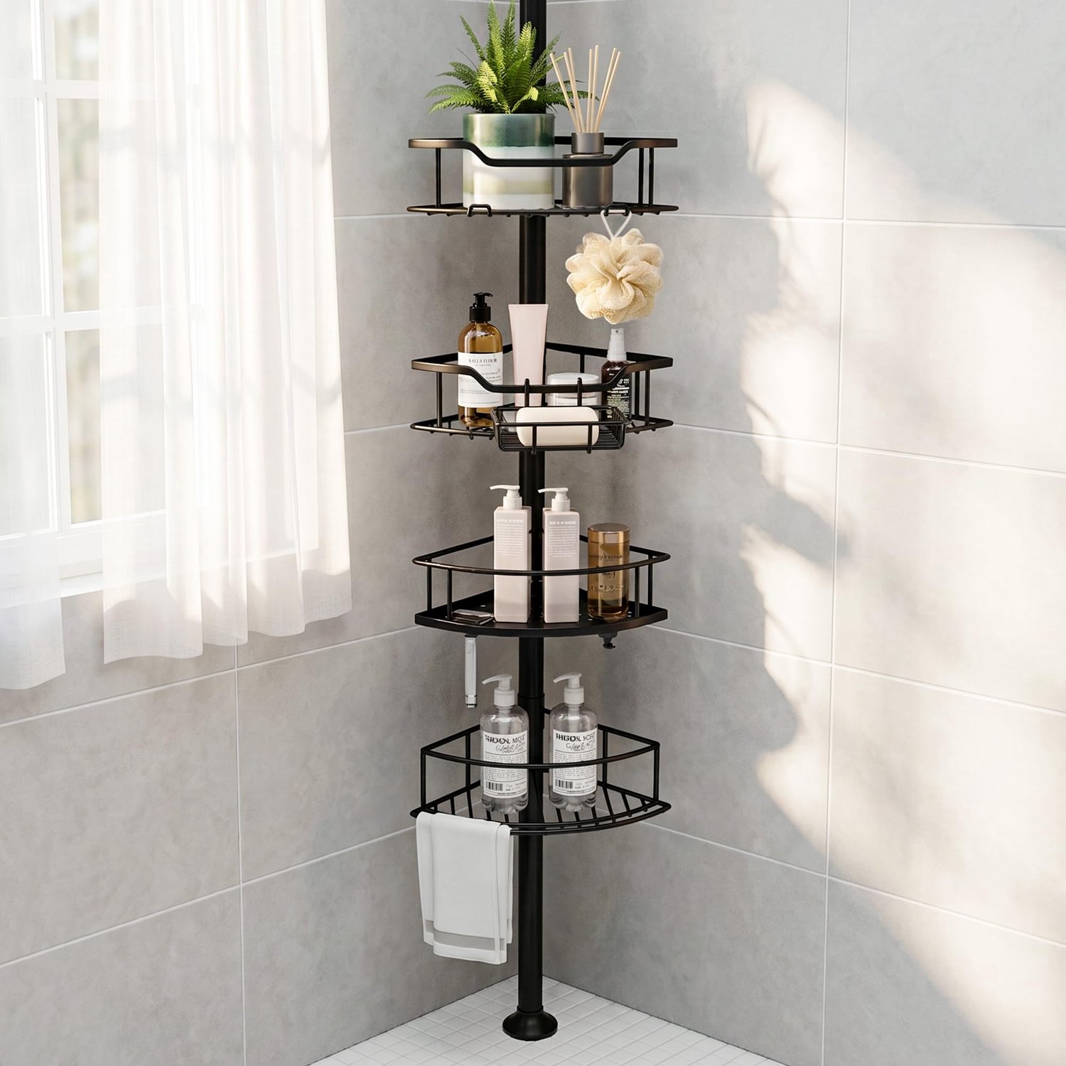 Tension Rod Douche Caddy - 4 Laags Hoekopberger
