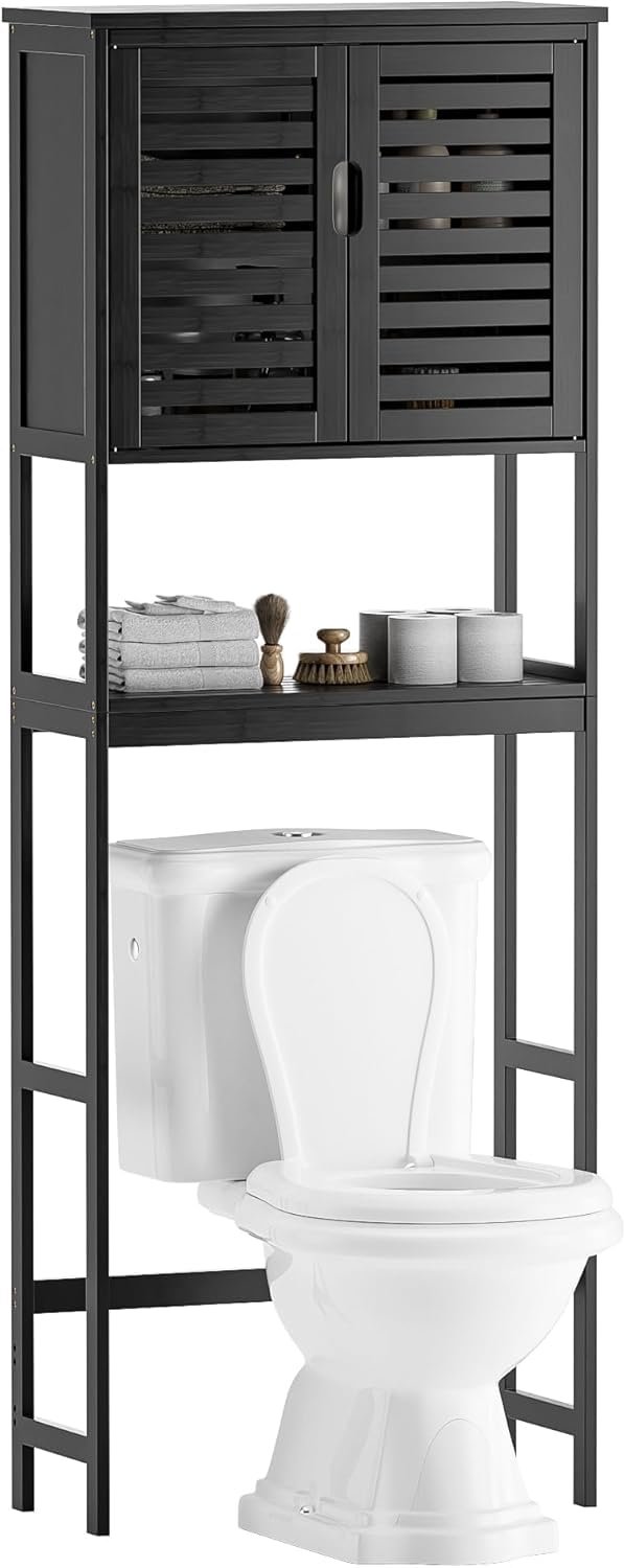 Bamboe Toiletopbergkast met 2 Deuren en Open Plank