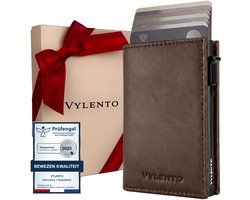 Vylento Discovery - Premium Pasjeshouder Uitschuifbaar - RFID Kaarthouder Mannen & Vrouwen - 9 pasjes - Muntvak met Rits en Geldvak - Inclusief Luxe Cadeaubox - Espresso Bruin