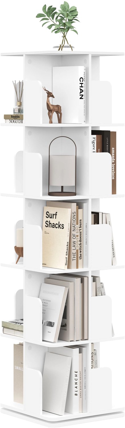 VILIMA - Boekenkast - Opbergkast - Draaibare kast - Wit - 40 x 40 x 155 cm - 5 niveaus - Ruimtebesparend - Kast wit - Modern