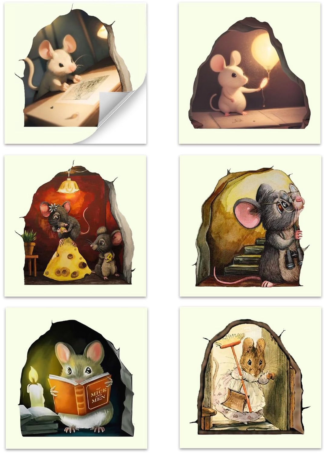 6 Stuks Muismuurstickers - Realistische 3D Wanddecoratie voor Woonkamer en Slaapkamer