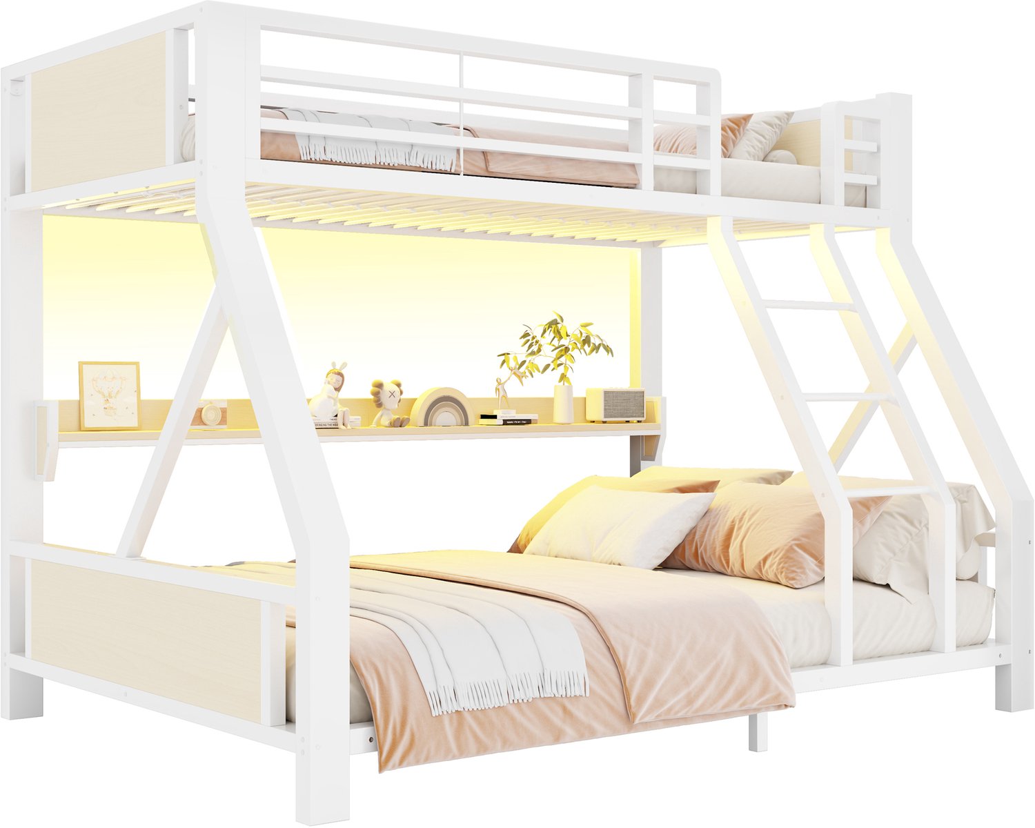 REDOM Stapelbed 90x200 en 140x200 cm - Met legvak en LED-verlichting - Wit