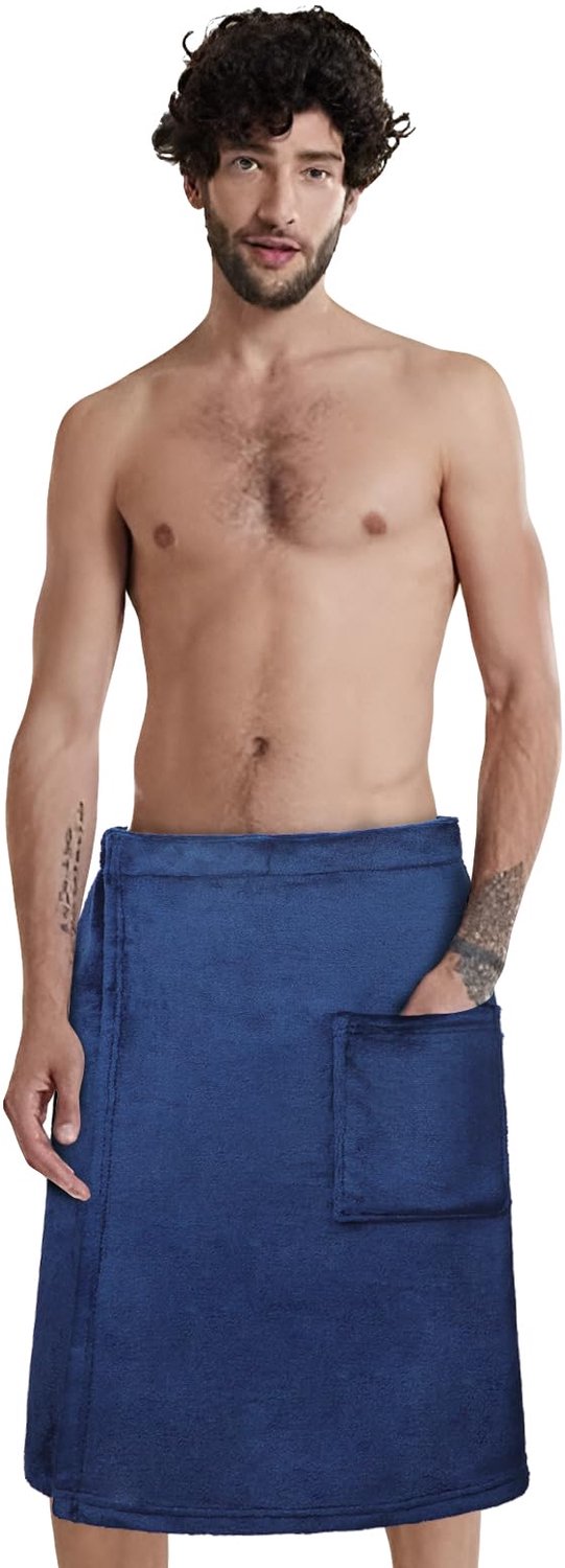 Saunakilt heren - Zachte sauna handdoek - Korte snit - Elastische band - Opgestikte zak - Comfortabel en praktisch - Saunahanddoek