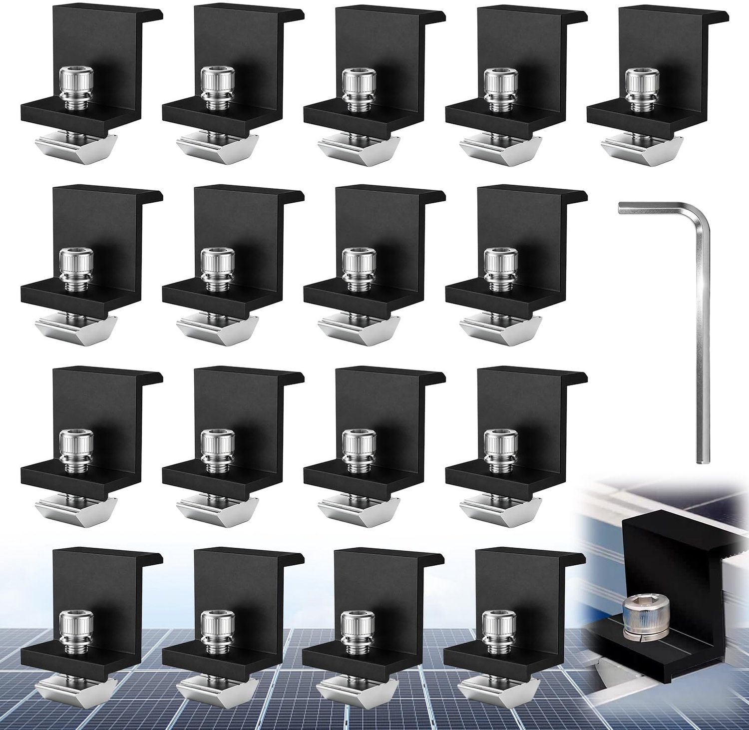 20 Stuks Solar Panel Beugels - 30 mm Zwart Aluminium