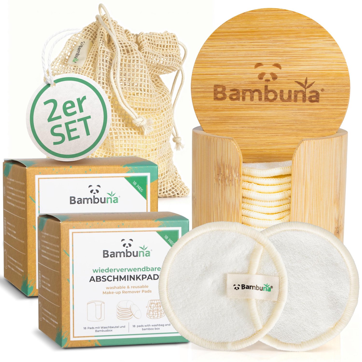 Herbruikbare Katoenen Pads - 2 x 18 Stuks met Bamboe Doos