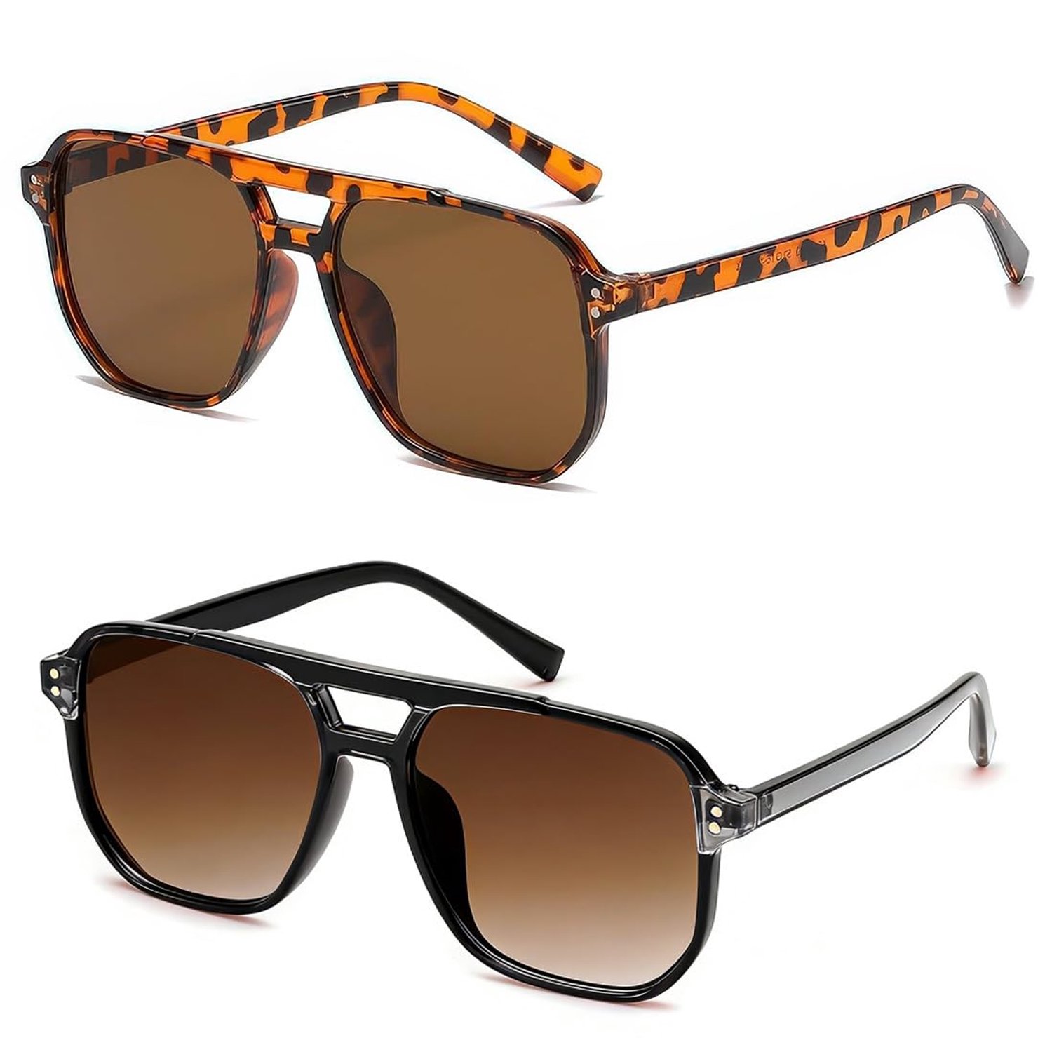 Set van 2 Oversized Vintage Zonnebrillen voor Dames en Heren