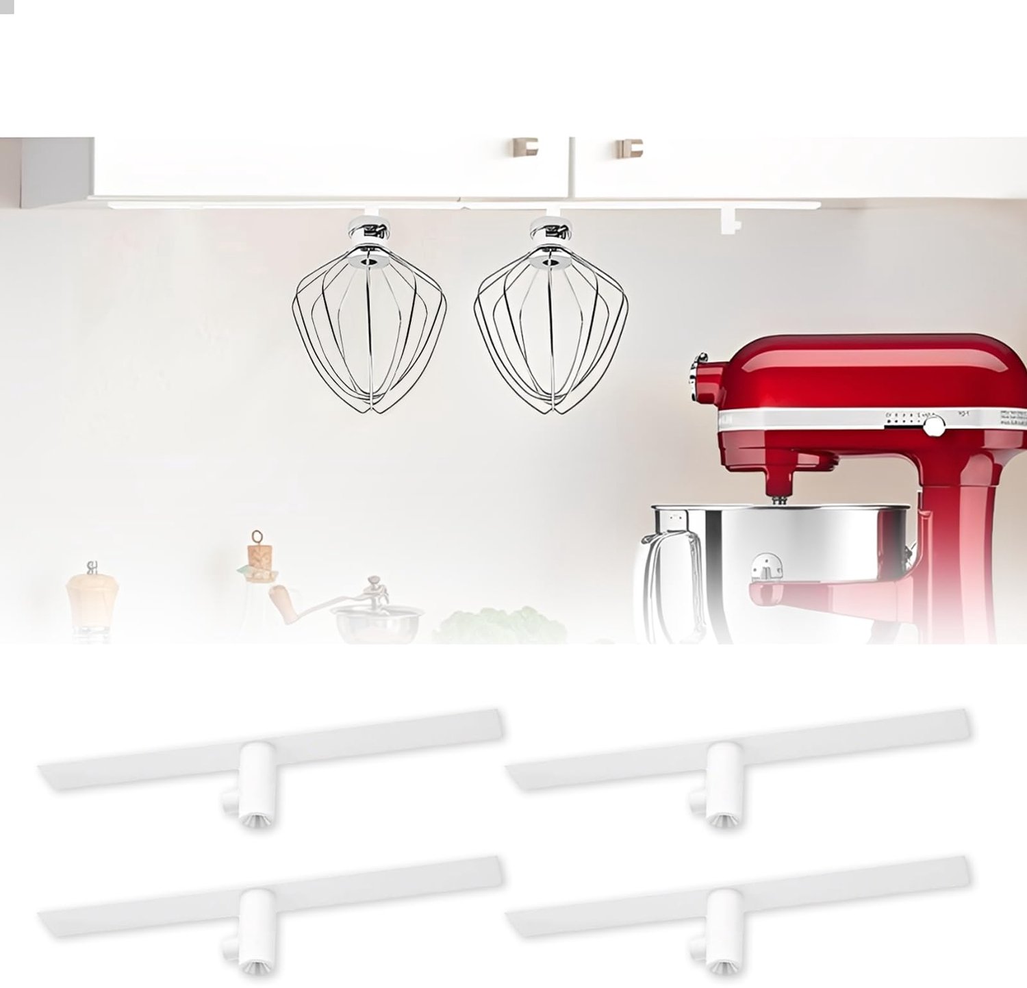 Blender Accessoire Organizer - 4 Stuks Wandbevestiging - Wit