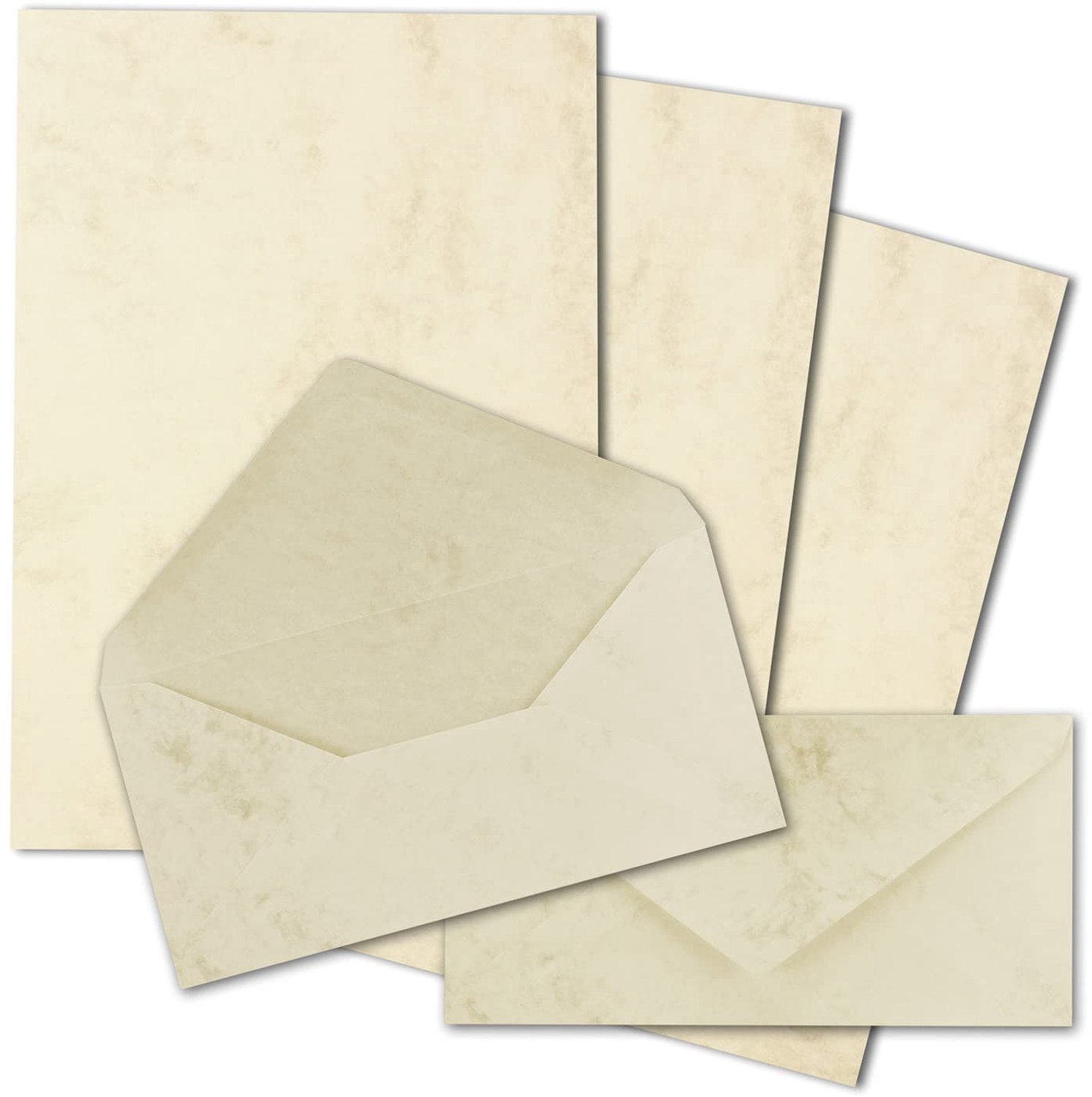 Stationery Set A4 met Lange Enveloppen - 50 Stuks - Chamois Marmer