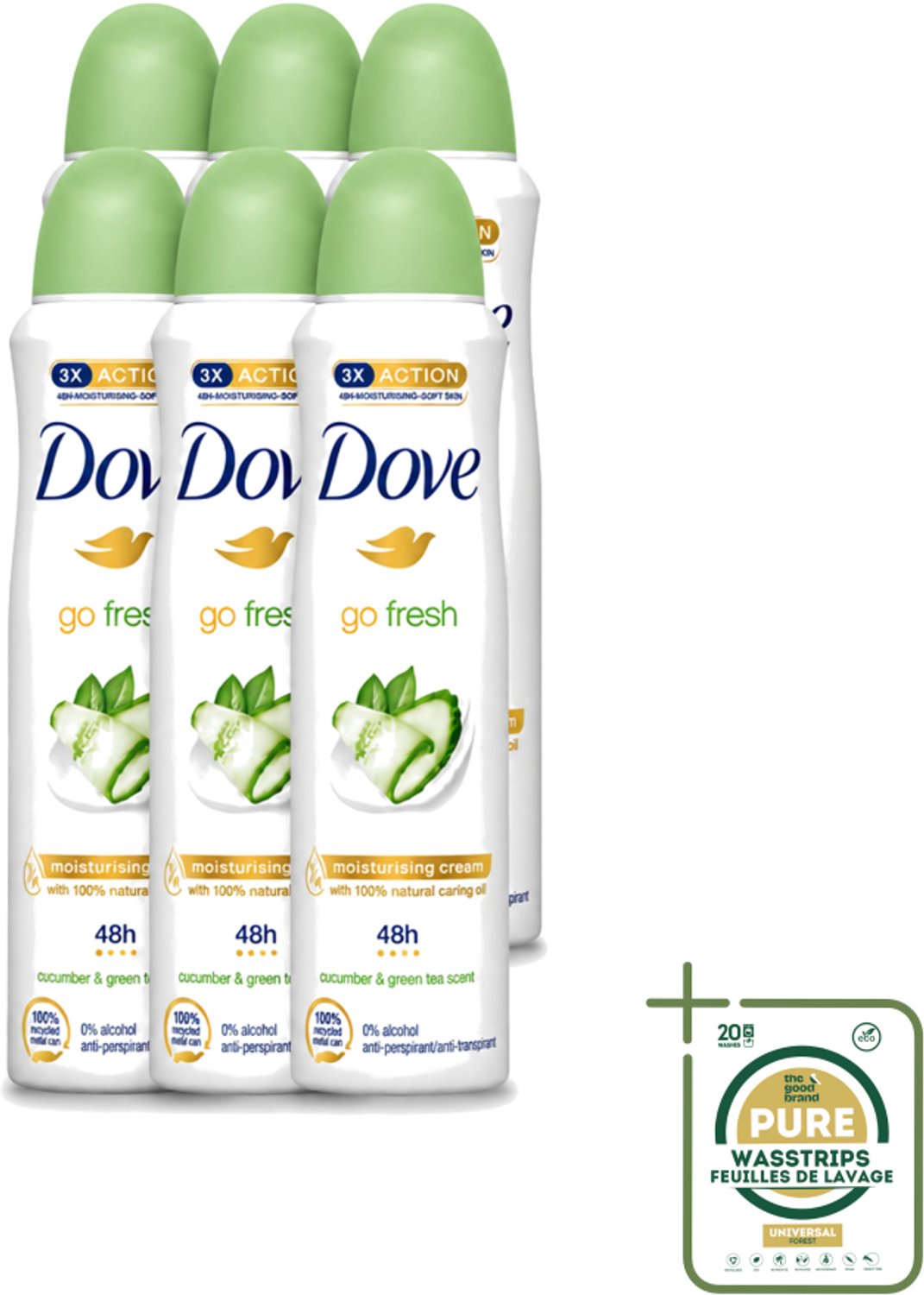 6 x Dove - Deodorant - Go Fresh Cucumber & Green Tea - Frisse en kalmerende geur - 150 ml - Wasstrips - Dove Go Fresh - Cucumber & Green Tea - Deodorant Spray - Fris - Kalmerend