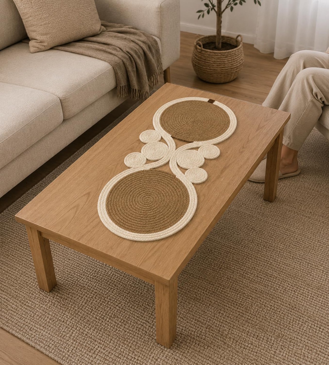 Boho Jute Tafelrunner 70 x 30 cm met Romantische Rand