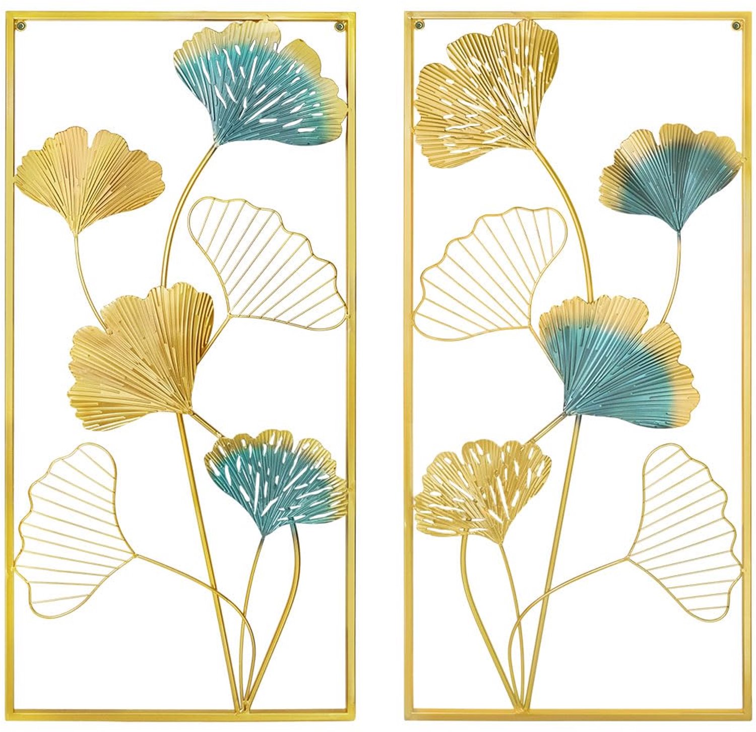 Set van 2 Gouden Muurdecoraties met Ginkgo Blad