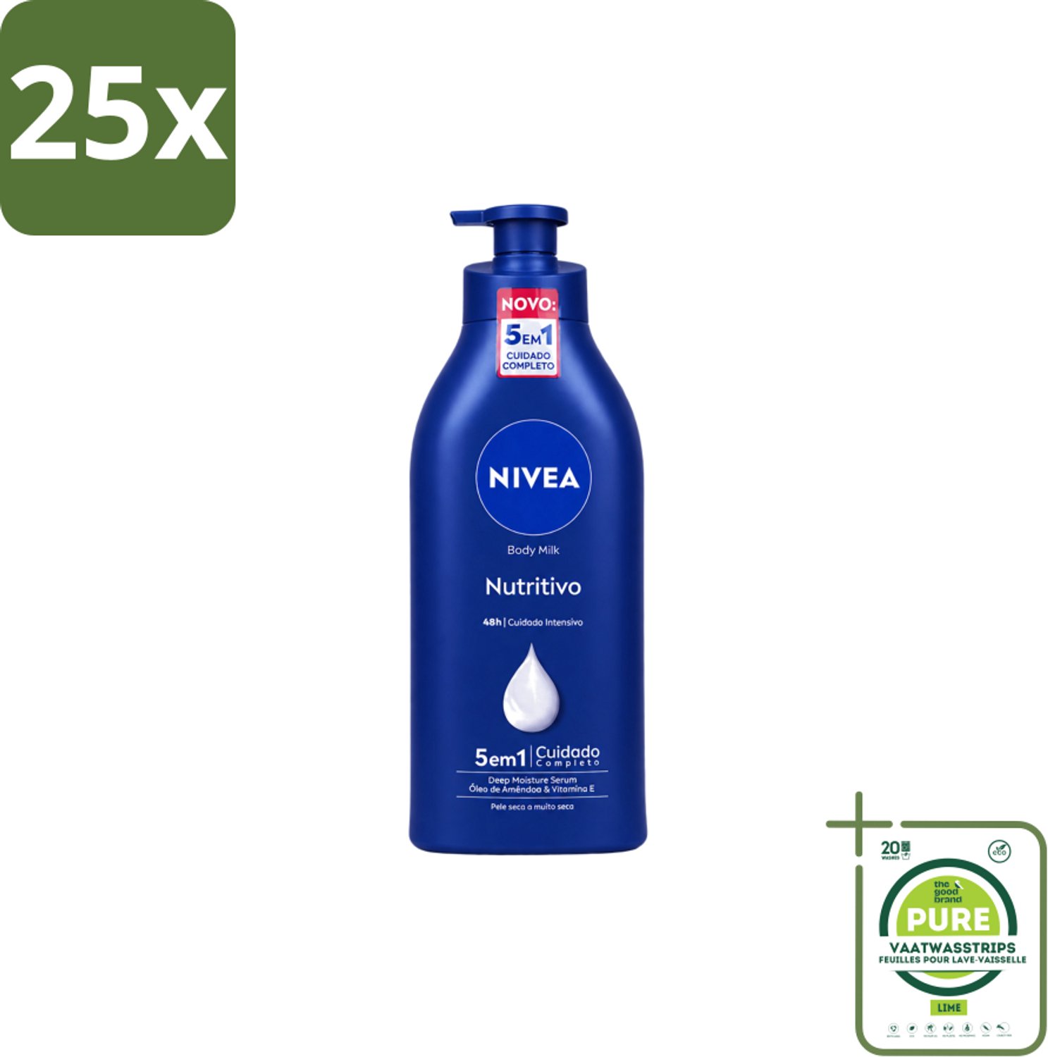 25 x Nivea – Bodymilk – Original met Pomp – 500 ml - Grootverpakking - Vaatwasstrips - Bodymilk - Hydratatie - Huidverzorging - Amandelolie - Vitamine E
