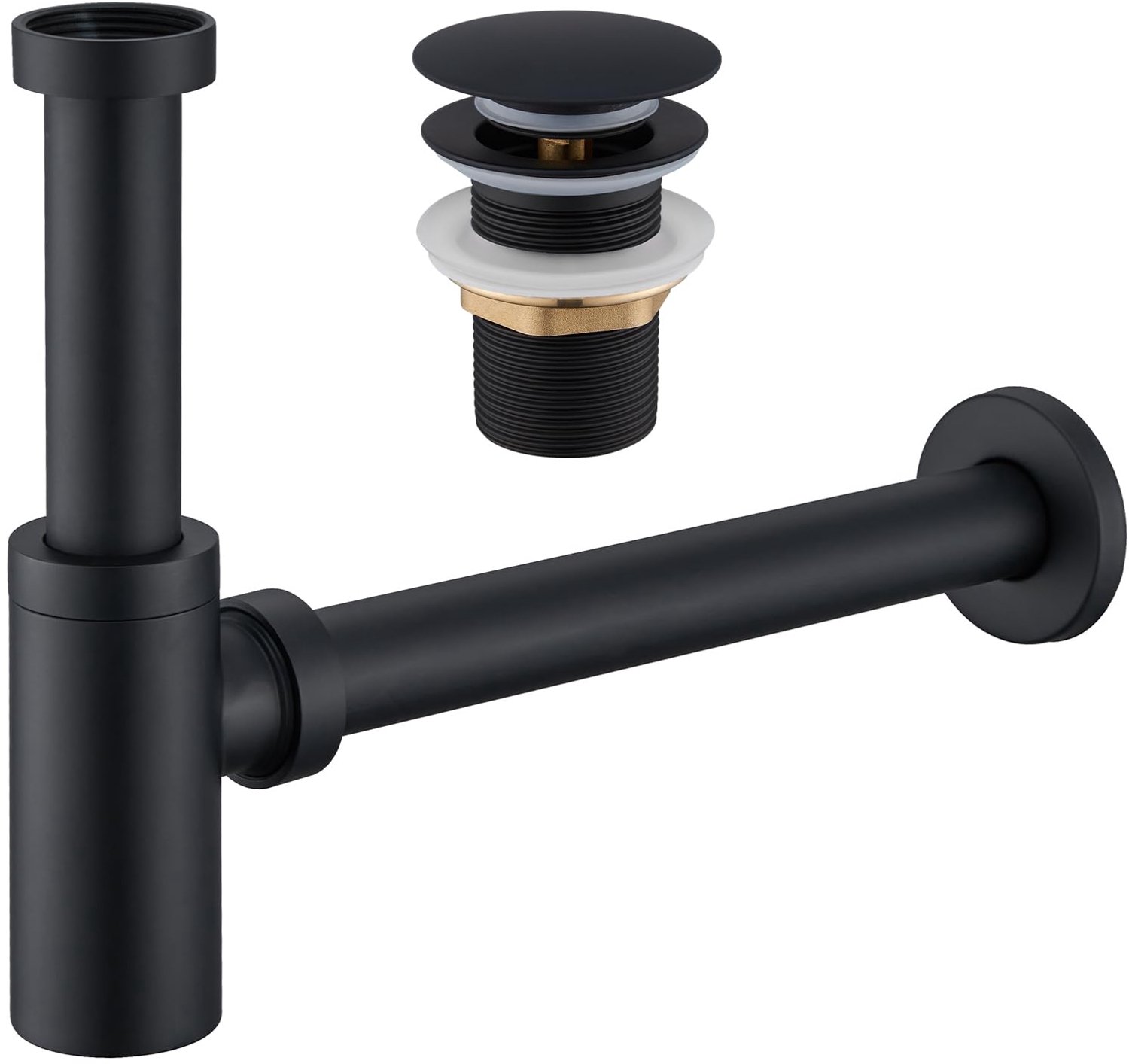 Siphon met Afvoer voor Wasbak zonder Overloop - Zwart Mat