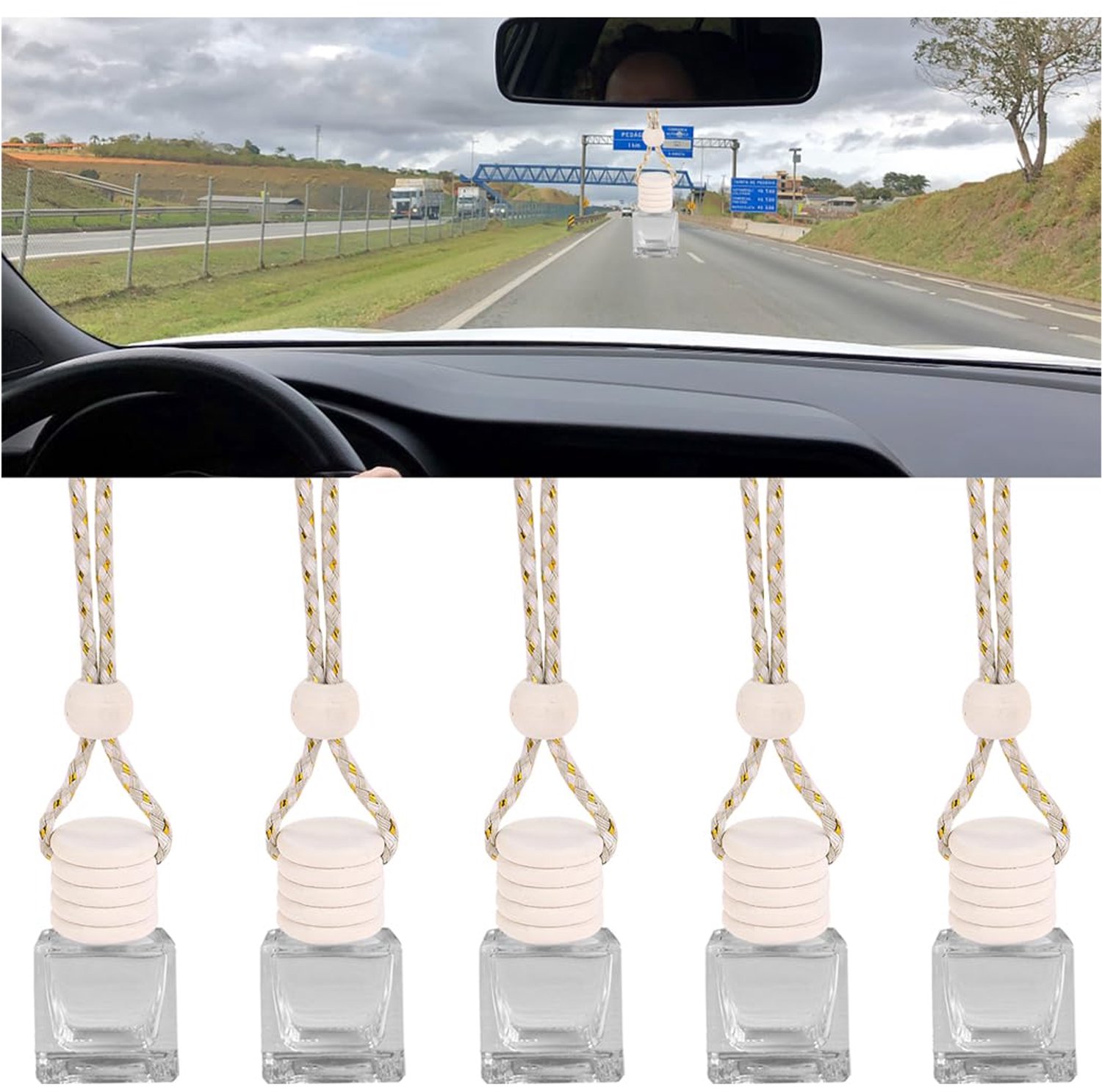Parfumfles Leeg - 5 Stuks - Auto Luchtverfrisser - Aromatherapie Diffuser - Geurverspreider - Glazen Fles - Transparant met Houten Stop