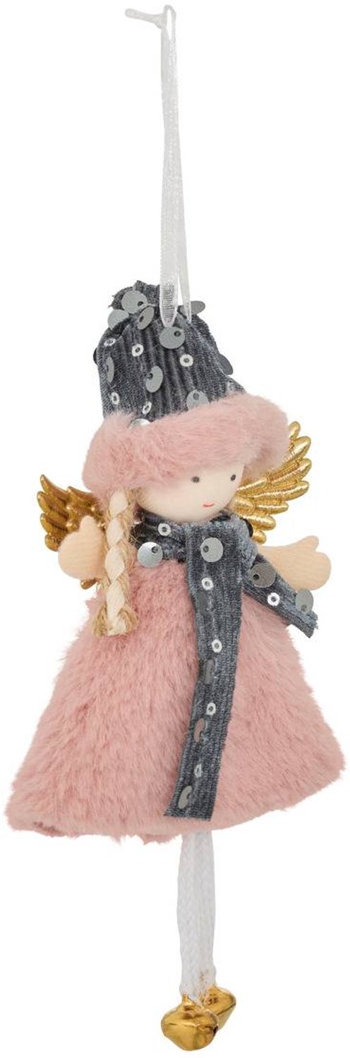 Feeric lights & Christmas Roze, met bont beklede feeënversiering voor in de kerstboom, 8 cm
