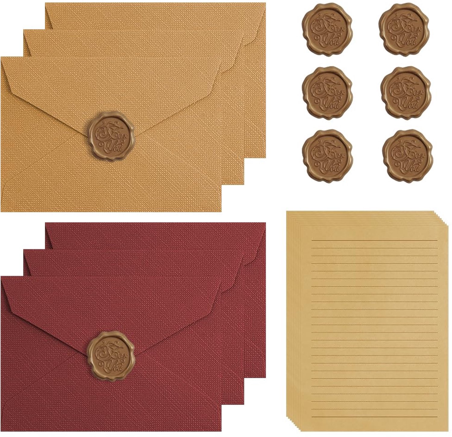 Vintage Enveloppen Set met Lined Stationery en Wax Seals