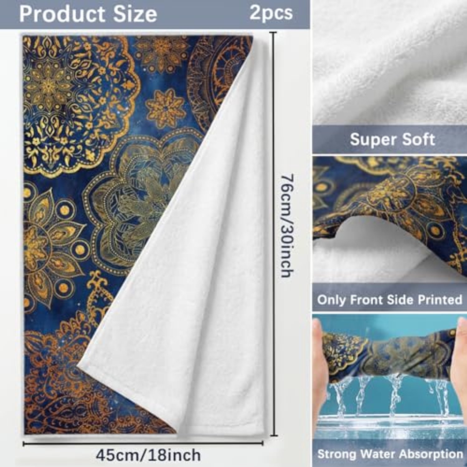 Mandala Handdoeken Set van 2 - Blauw en Goud