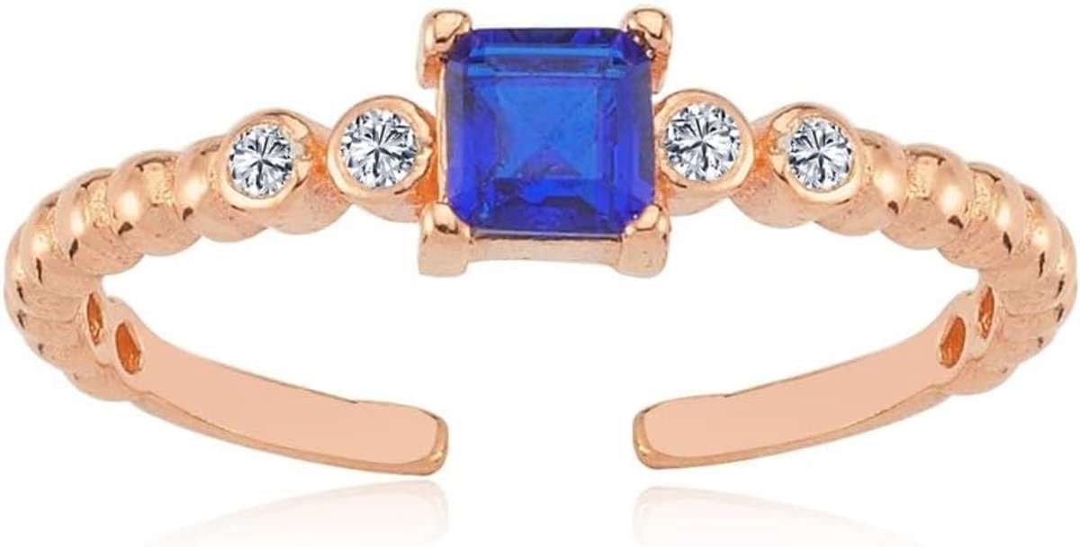 Roségoud Gekleurde Zilveren Ring met Vierkante Zirkonium