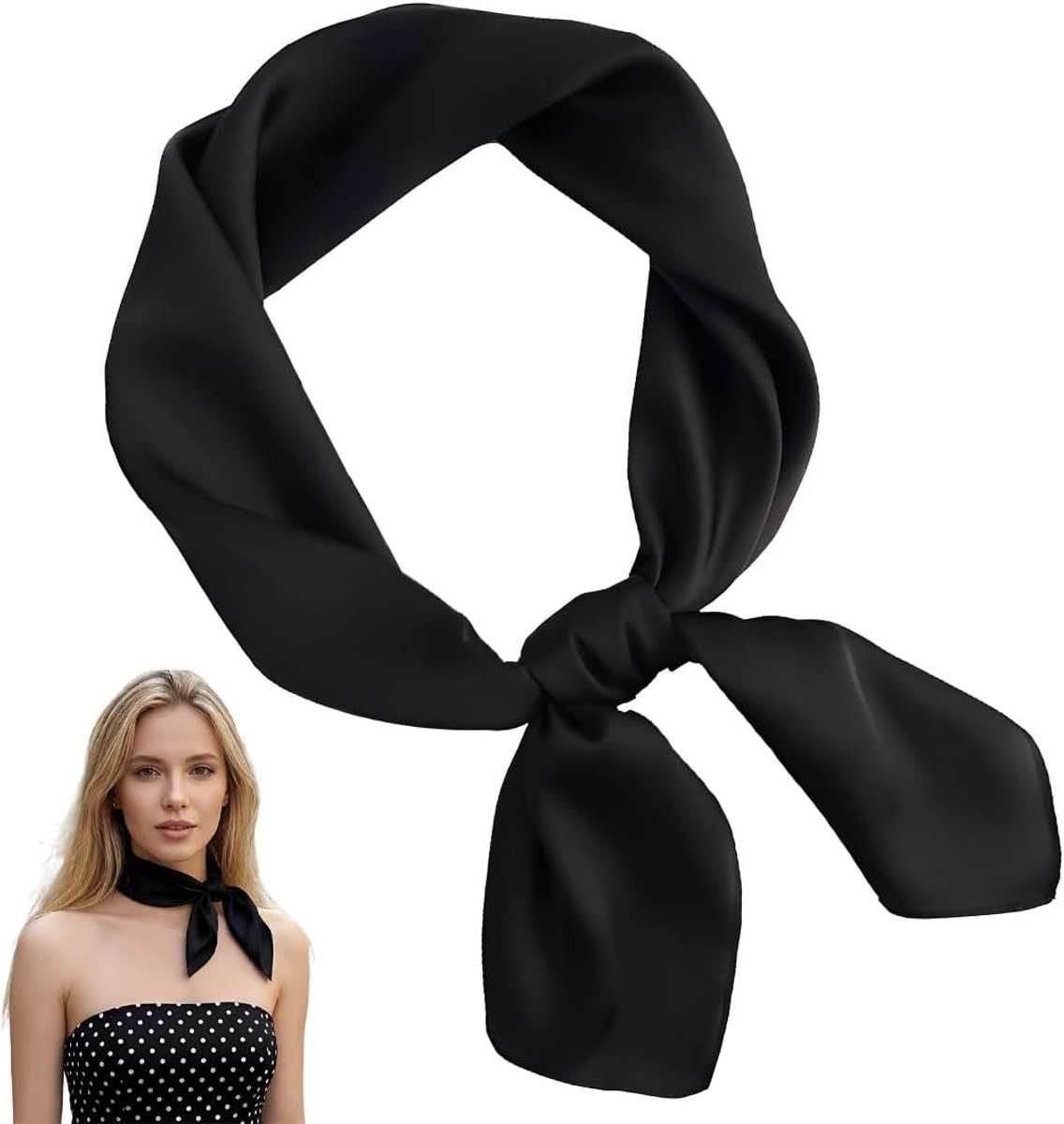 Hoofddoek voor dames, 1 stuk in zwart, 60 cm, vierkant, van zijde, chiffon