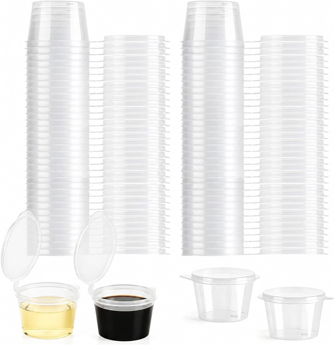 100 Plastic Containers with Lids, Round Storage Containers Small Sauce Pots for Takeaway Food, Delivery, Catering, Restaurants for Sauce, Dips, Salads dip pots with lids 50ml
