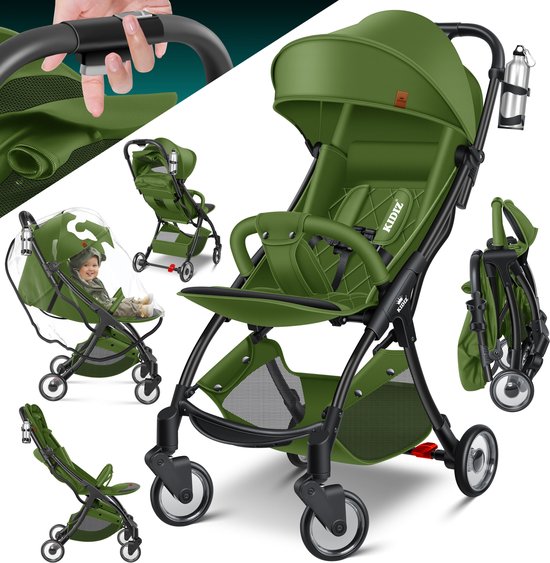 KIDIZ® Kinderwagen Premium - inklapbare buggy met ligstand - 360° wielen en 5-puntsgordel - khaki van Kidiz — afbeelding 5