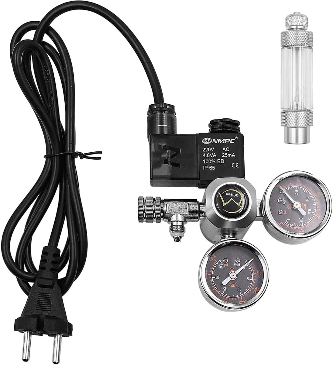 SnelShoppen - CO2 Regulator voor Aquarium met Dubbele Meter, Trimmer Ventielen, Solenoid Ventielen en Bubble Counters - W21.8