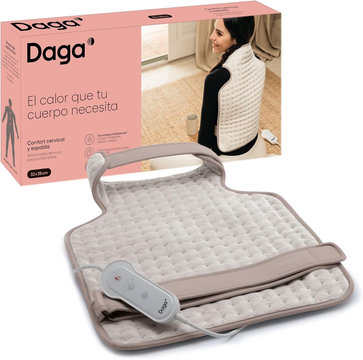 SnelShoppen - DAGA Warmtekussen voor Nek en Rug, Intellisense Technologie, Hypoallergenisch Microfiber, 4 Temperatuurstanden, 52 x 38 cm, Ideaal voor