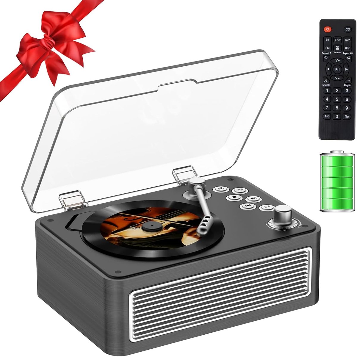 SnelShoppen - Draagbare CD-speler Bluetooth met Luidsprekers, Vintage Design, Radio, Afstandsbediening, Ondersteunt USB/AUX, Hoofdtelefoonaansluiting,