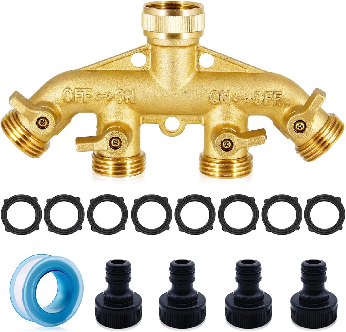 SnelShoppen - 4-Weg Tuin Kraan Splitter - Robuuste Messing Waterverdeling met Individuele Ventielen - 3/4" Tap Splitter voor Buitensproeien, Tuinieren