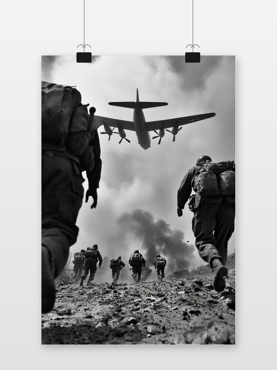 Oorlogsgebied Poster - Zwart Wit - Militaire - Strijd - Historisch - Oorlogs - posters - formaat 60x90cm - Wanddecoratie - 4343