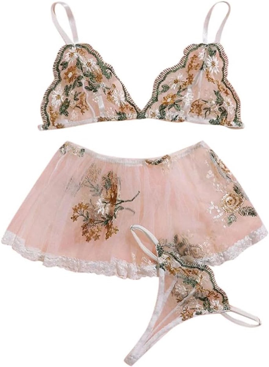 Dames Sexy Lingerie Transparante Kanten Beha String Ondergoed Dames Set-WHITE_L