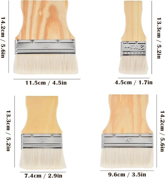 Set van 4 platte penselen voor acrylschilderen, brede kwasten 4,5/7,4/9,6/11,5 cm, kunstenaarskwasten voor acrylverf, olie en aquarel, herbruikbare kwastenset voor canvas en schilderbasis — afbeelding 4