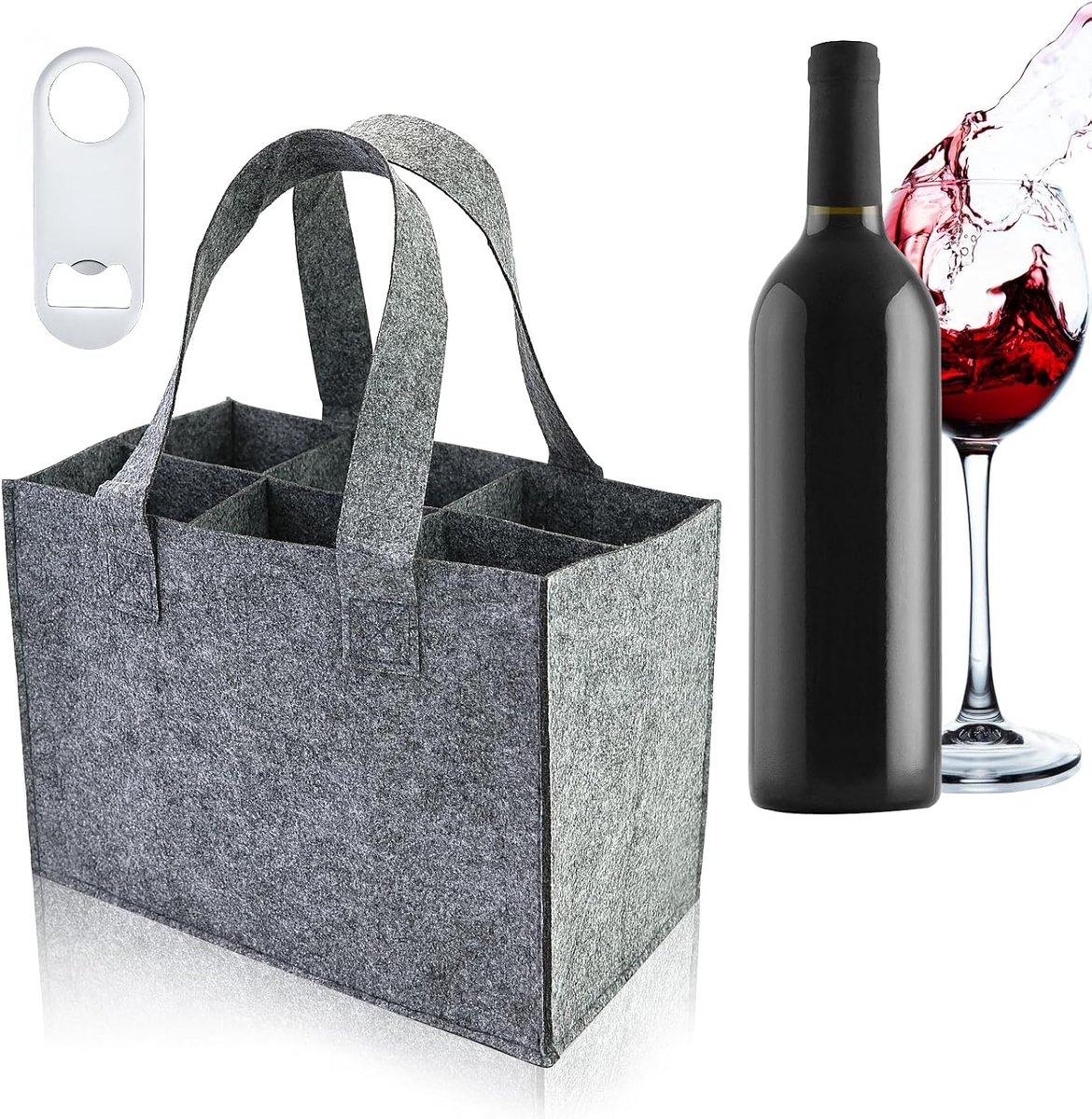 6 flessen, herbruikbare flessentas, vilten flessenmand, mannenhandtas, bierdrager, drankdrager voor feest, reizen, picknick, grijs, grijs, mannen handtas