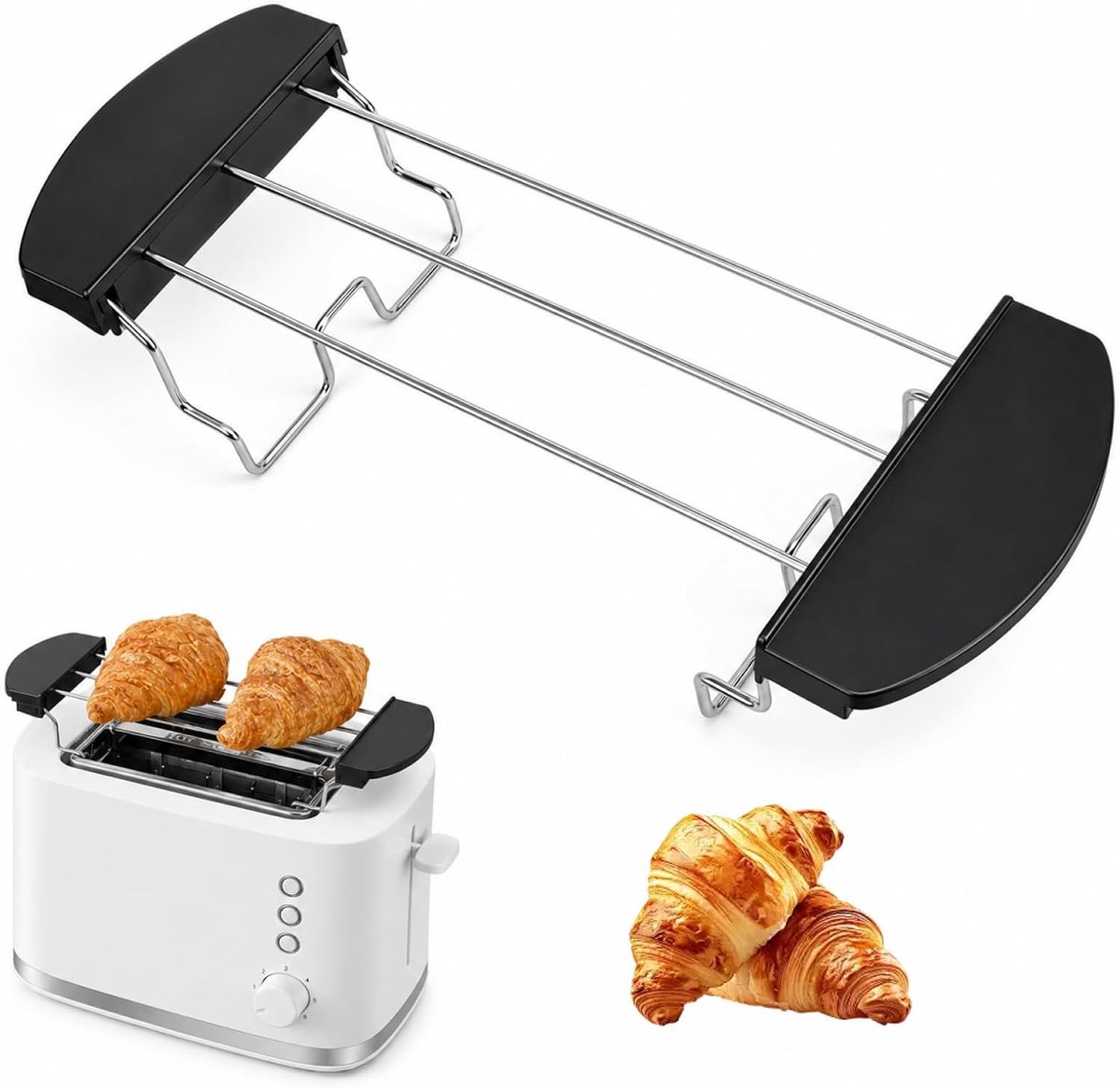 Broodroosterstandaard met kogelvoetjes, broodroosteropzetstuk voor broodrooster, hittebestendige handgreep, ruimtebesparend, broodrooster verwarmend rek, het kan worden gebruikt voor het afkoelen van