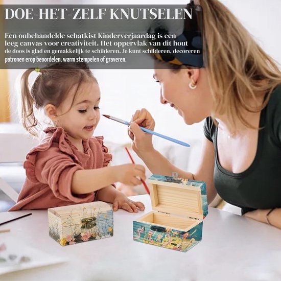 10 stuks mini-schatkist, doe-het-zelf kleine houten kist met deksel, kleine houten schatkisten, schatkist, kinderverjaardag met diamantstickers voor schilderen en knutselen, piratenfeest, verjaardag — afbeelding 4