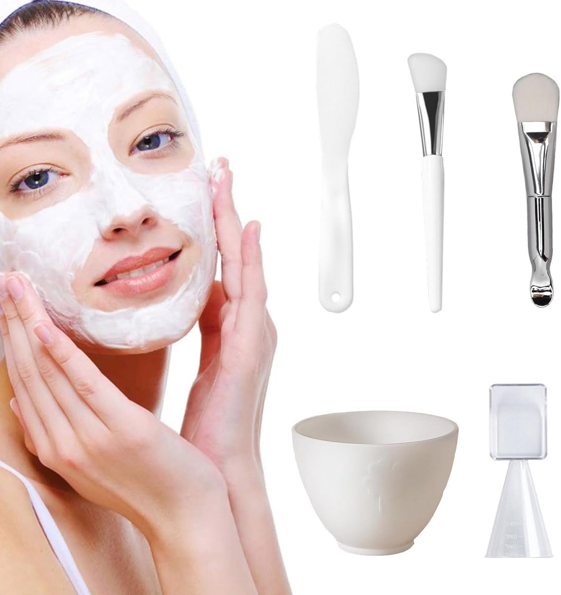 Siliconen gezichtsmasker, beauty-accessoires, gezichtsmasker, mengset, gezichtsmaskerset met kwast, doe-het-zelf menggereedschap van siliconen, zachte borstelborstel, spatel, voor