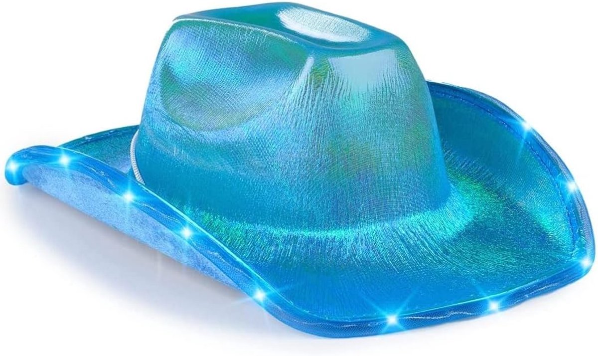 Cowboyhoed, uniseks, met knipperende led-rand, grappig en helder, voor bruiloft, bal, verjaardagsfeest, Halloween, Kerstmis, cosplay (blauw), M