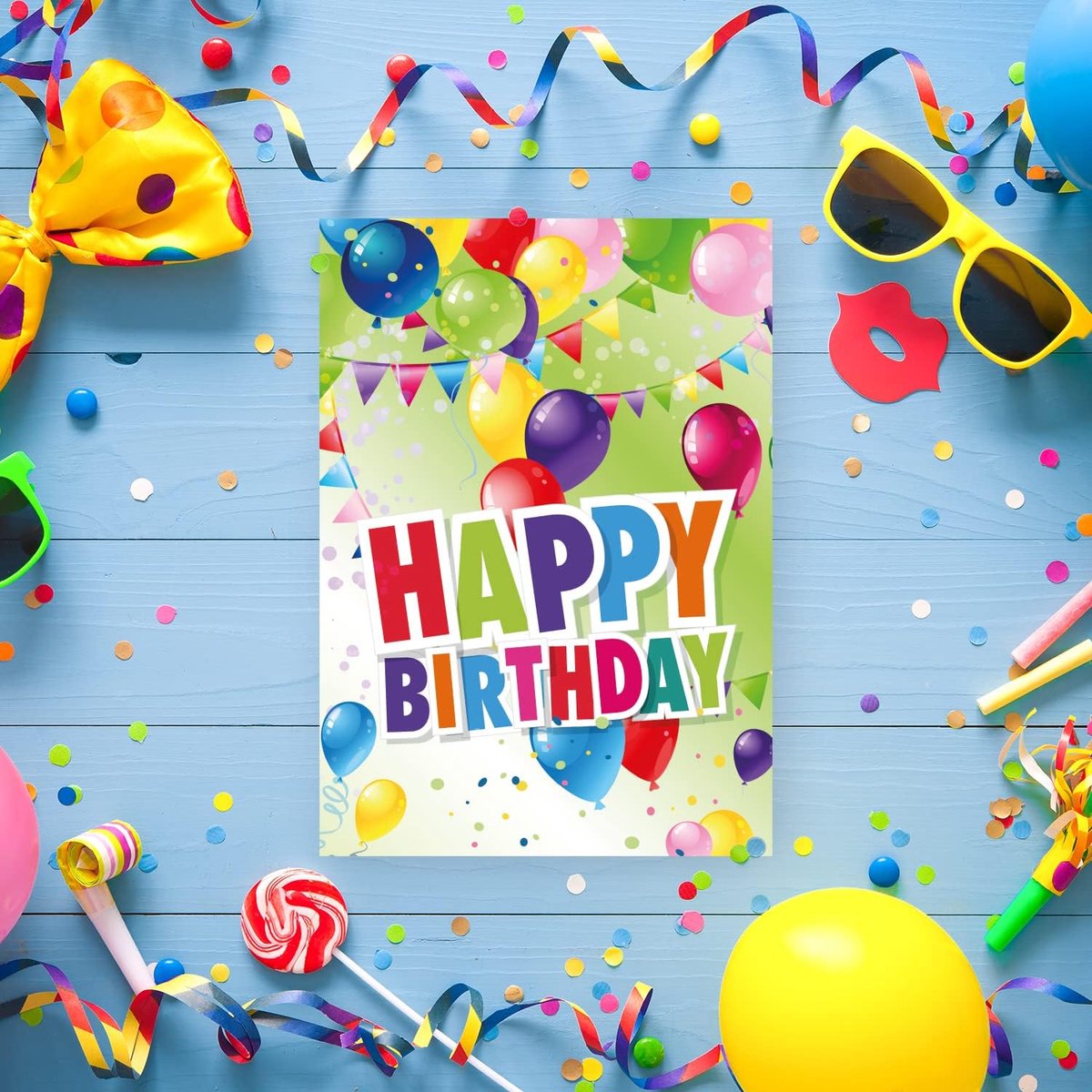1 premium verjaardagskaart Happy Birthday, 14,8 x 10,5 cm, met witte envelop, kleurrijk, kaart voor verjaardag, felicitatiekaart, Happy Birthday-kaarten