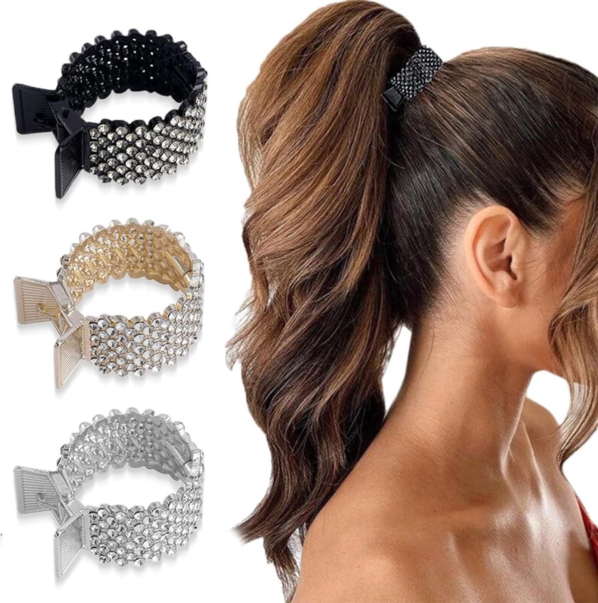 Haarspelden voor dames, haarclip, haarspeld voor dames, haarclip metaal, strass, haarspelden, houder, hoge paardenstaart, antislip, modieus, voor dik en dun haar
