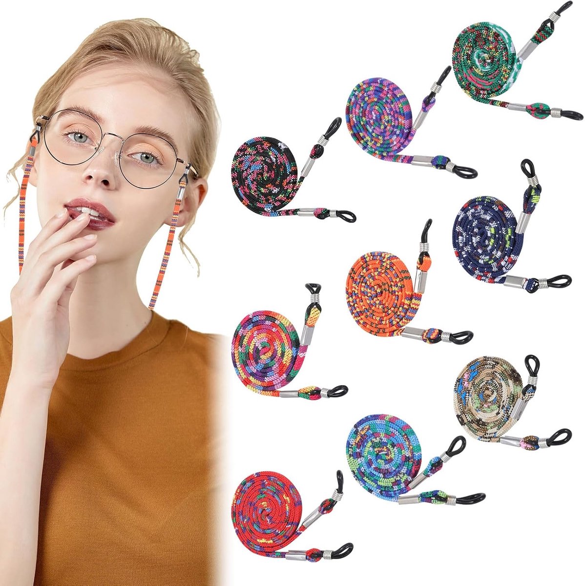 9 Stuks Kleurrijke Brilbanden, Multicolor Leesbrillen Brilbanden voor Dames, Brillenkoord voor Boheemse, Gevlochten, Zonnebril