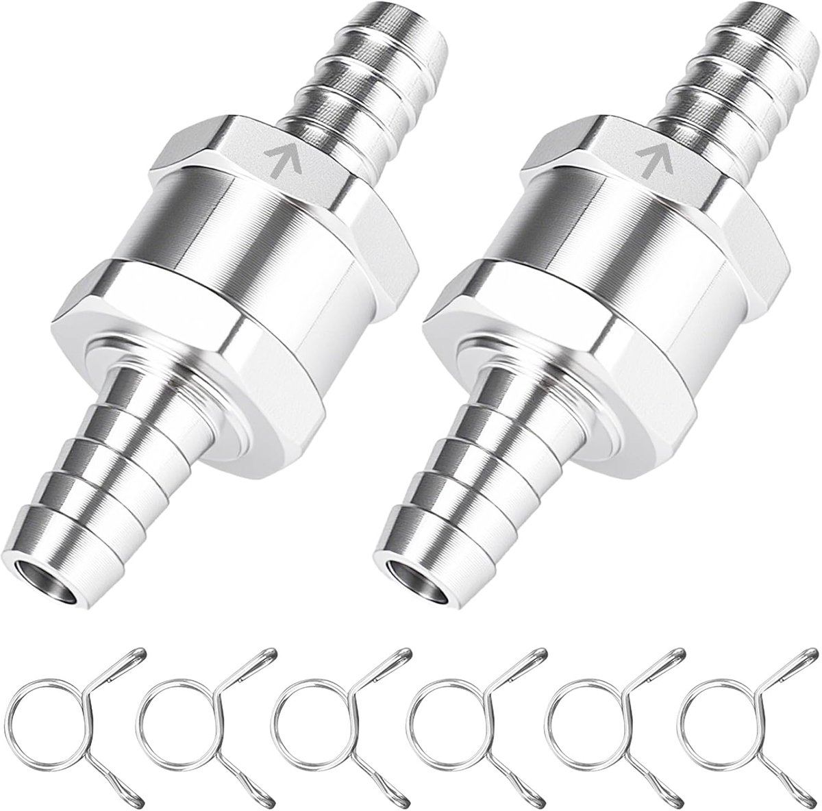2 stuks 10 mm (3/8 inch) aluminium terugslagklep, eenrichtingsterugslagklep voor brandstof/olie/gas/benzine/diesel, anti-terugslagklep voor auto's, carburateurs en lagedruksystemen (10 mm)
