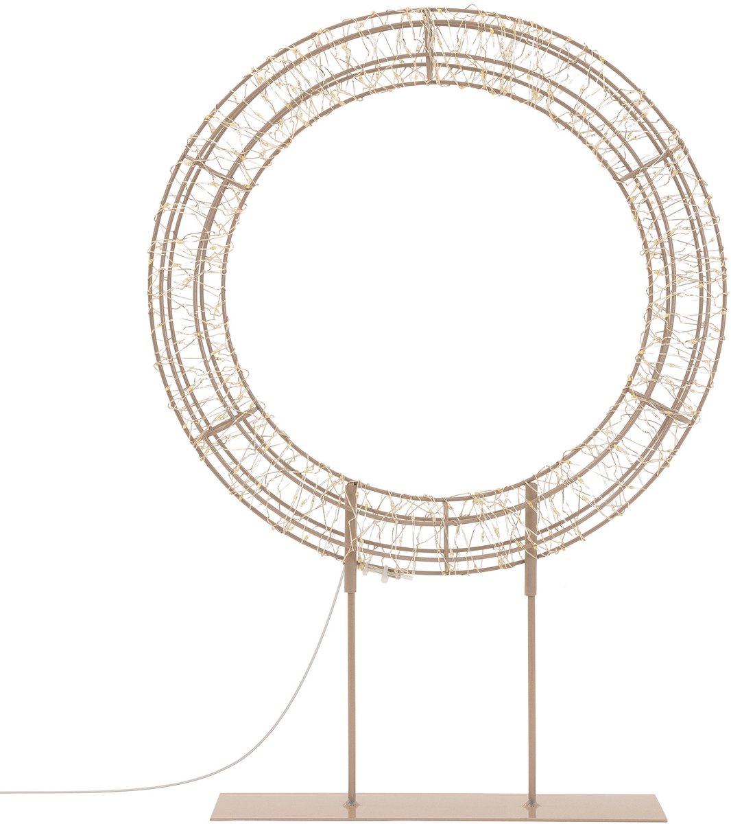 ECD Germany Lichtkrans LED 41,5 cm kersteversiering met lichtketting kerstkrans metalen frame Ø28cm met handige standaard om neer te zetten kerstdecoratie vrlichting 200 warnwitte LEDs knipperende voor binnen en buiten, timer 6 uur aan / 18 uur uit